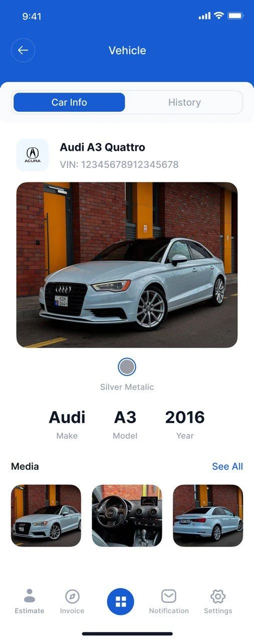 Estimate Master vehicle detail screen